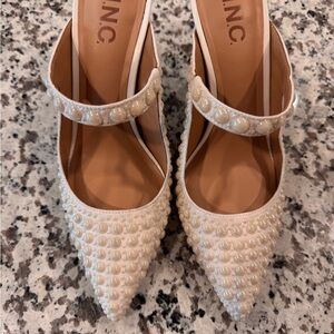INC International Concepts Cream Pearl Embellished Heels
